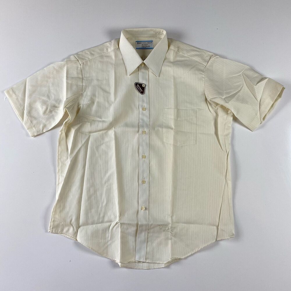 Vintage Sears Shirt Perma Prest Button Down Short Sleeve Size 17 Uncle Rico